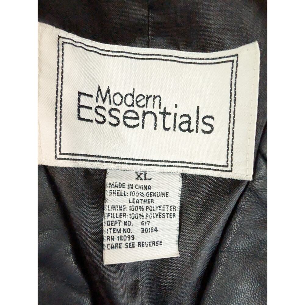 Modern Essentials Womens Black Long Button Front 100% Leather Jacket Large - Picture 6 of 9